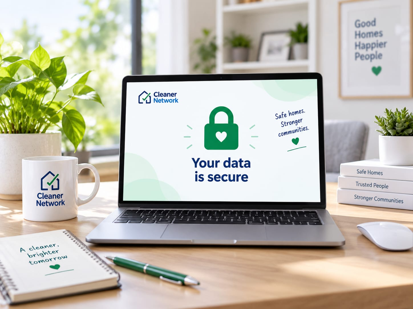 A laptop displaying a green padlock icon and the text 'Your data is secure'